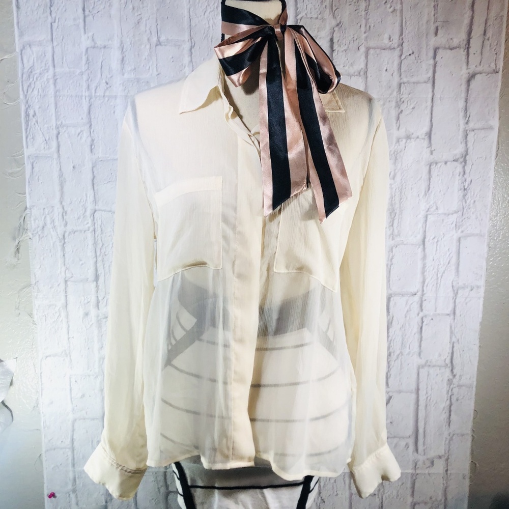Oversized White Sheer Silk Chiffon Button Up Shirt